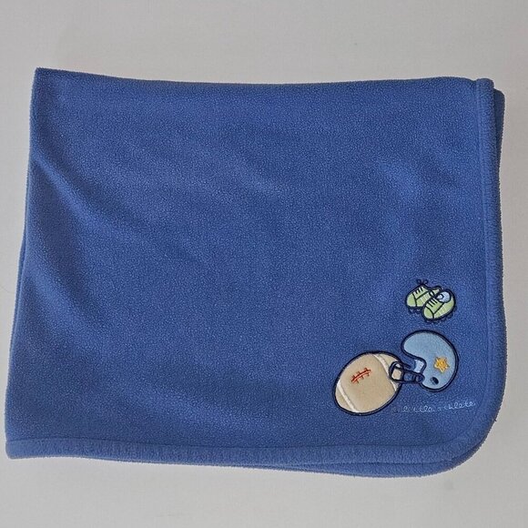 Carter's Just One Year Blue Fleece Baby Blanket Little Athlete Football READ - Picture 2 of 9